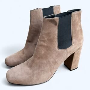 Saint Laurent "Babies" Chelsea Ankle Boots Block Heel Tan Suede Size 38 READ